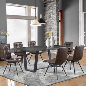 English Elm Brown Mid-Century Tufted Dining Chairs Set of 4 – Gunmetal Angled Legs, Faux Leather Comfort and Style B062S00355