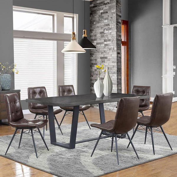 English Elm Brown Mid-Century Tufted Dining Chairs Set of 4 – Gunmetal Angled Legs, Faux Leather Comfort and Style B062S00355