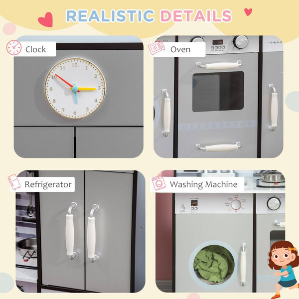 English Elm Qaba Wooden Kids Play Kitchen Set with Lights Sounds Refrigerator and Utensils W2225P156300