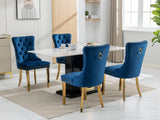 English Elm ,Nikki Collection Modern, High-End Tufted Solid Wood Contemporary Velvet Upholstered Dining Chair With Golden Stainless Steel Plating Legs,Nailhead Trim,Set Of 2,Blue and Gold, Sw1601Bl