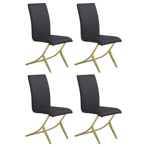 English Elm Black Modern Dining Chairs Set of 4 with Brass Swooping Metal Base, Cushioned PU Seat & Tall Backrest B062S00322