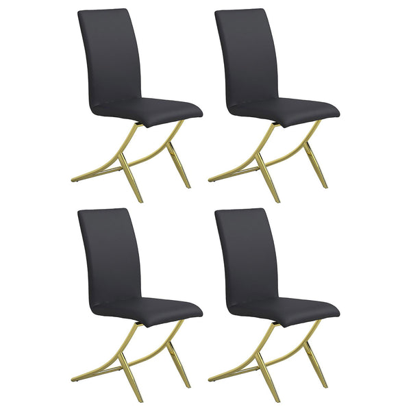 English Elm Black Modern Dining Chairs Set of 4 with Brass Swooping Metal Base, Cushioned PU Seat & Tall Backrest B062S00322