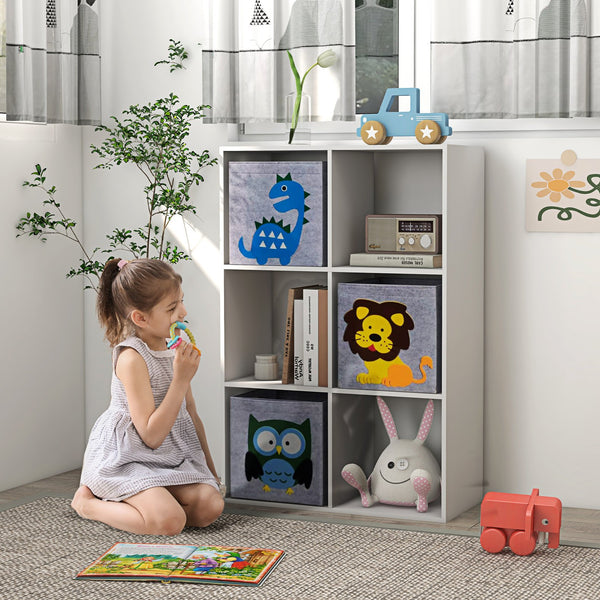 English Elm Qaba Kids Toy Organizer Bookcase with 6 Cubes & Animal Motifs, Sturdy MDF, Anti-Tip, Easy Assembly W2225P156299