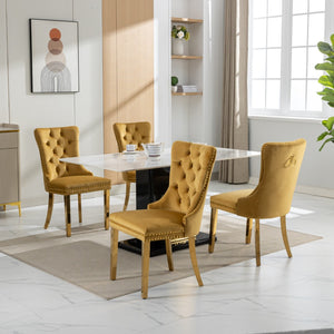 English Elm A&a Velvet Tufted Dining Chairs with Gold Plated Legs and Nailhead Trim Set of 2 W1143P151483