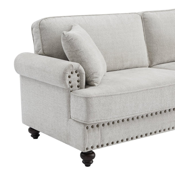 English Elm 61" Chenille Loveseat with Nailhead Trim Plush Two Seat Sofa for Modern Living Rooms White W1708S00024