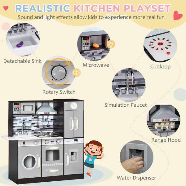 English Elm Qaba Wooden Kids Play Kitchen Set with Lights Sounds Refrigerator and Utensils W2225P156300