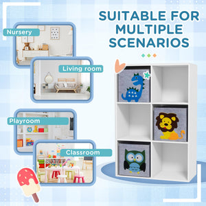 English Elm Qaba Kids Toy Organizer Bookcase with 6 Cubes & Animal Motifs, Sturdy MDF, Anti-Tip, Easy Assembly W2225P156299