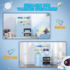 English Elm Qaba Kids Bookshelf with Cabinet and Triple-Tier Shelves for Toys, Durable MDF Storage for Ages 3-8 Blue W2225P156297