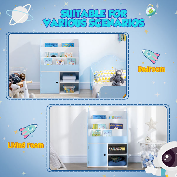 English Elm Qaba Kids Bookshelf with Cabinet and Triple-Tier Shelves for Toys, Durable MDF Storage for Ages 3-8 Blue W2225P156297