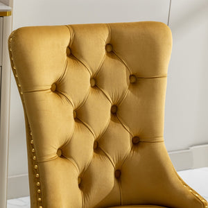 English Elm A&a Velvet Tufted Dining Chairs with Gold Plated Legs and Nailhead Trim Set of 2 W1143P151483