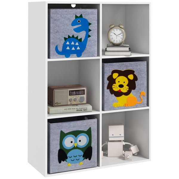 English Elm Qaba Kids Toy Organizer Bookcase with 6 Cubes & Animal Motifs, Sturdy MDF, Anti-Tip, Easy Assembly W2225P156299