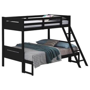 English Elm Black Twin/Full Bunk Bed Sturdy Rubberwood Frame with Angled Ladder, Guardrails, Teen/Child Safe Design B062S00340