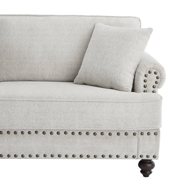 English Elm 61" Chenille Loveseat with Nailhead Trim Plush Two Seat Sofa for Modern Living Rooms White W1708S00024
