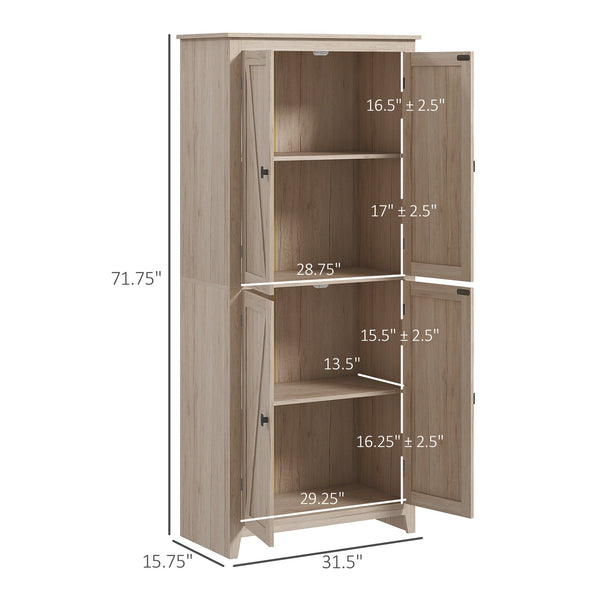 English Elm HOMCOM 72" Freestanding 4-Door Kitchen Pantry Cabinet with 4 Tiers, Adjustable Shelves & Anti-Tip Strap W2225P156379