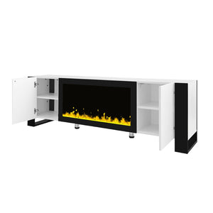 English Elm On-trend Gloss Media Console with Built-in Electric Fireplace for Living Rooms White SD000029AAK
