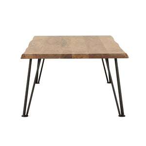 English Elm Natural Coffee Table With Live-Edge Acacia Wood Top & Sleek Matte Black Hairpin Legs For Style B062S00317