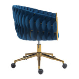 Hearth and Haven Modern Design The Backrest Is Hand Made Woven Office Chair, Vanity Chairs with Wheels, Height Adjustable, 360° Swivel For Bedroom, Living Room W2215P147916