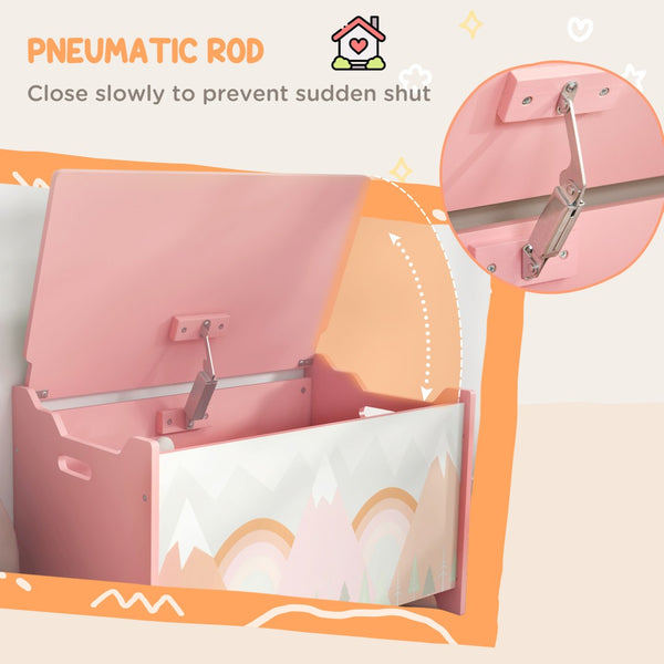English Elm Qaba Wooden Kids Toy Chest with Safety Lid Animal Theme Playroom Storage Box W2225P156292
