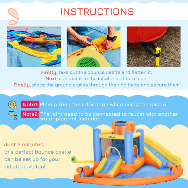 English Elm Outsunny 5in1 Inflatable Backyard Water Park Bounce House with Slide Climbing Wall W2225P156335