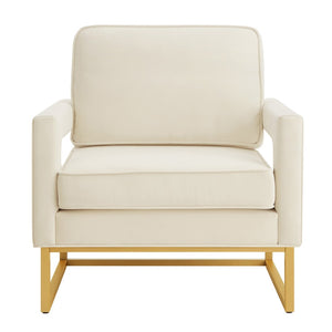 English Elm Modern Velvet Accent Chair with Gold Iron Base Open Arms Glam Living Room Seat Cream W2186P148523