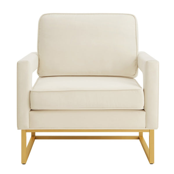 English Elm Modern Velvet Accent Chair with Gold Iron Base Open Arms Glam Living Room Seat Cream W2186P148523