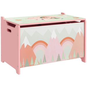 English Elm Qaba Wooden Kids Toy Chest with Safety Lid Animal Theme Playroom Storage Box W2225P156292