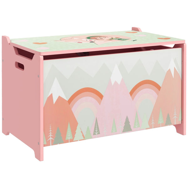 English Elm Qaba Wooden Kids Toy Chest with Safety Lid Animal Theme Playroom Storage Box W2225P156292