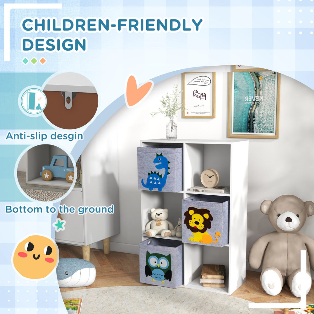 English Elm Qaba Kids Toy Organizer Bookcase with 6 Cubes & Animal Motifs, Sturdy MDF, Anti-Tip, Easy Assembly W2225P156299