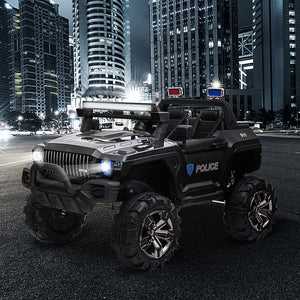 English Elm Aosom Kids 2 Seat Police Ride on Truck 12v Battery Powered with Remote Siren Lights W2225P156308
