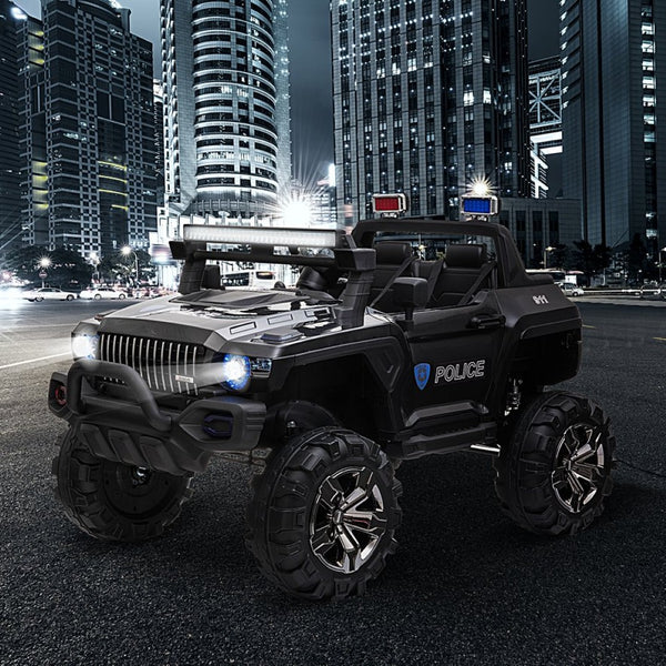 English Elm Aosom Kids 2 Seat Police Ride on Truck 12v Battery Powered with Remote Siren Lights W2225P156308