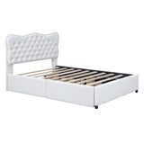 Hearth and Haven Sable Full Size PU Leather Upholstered Platform Bed with 4 Drawers and Button Tufted Headboard, White DL001041AAK