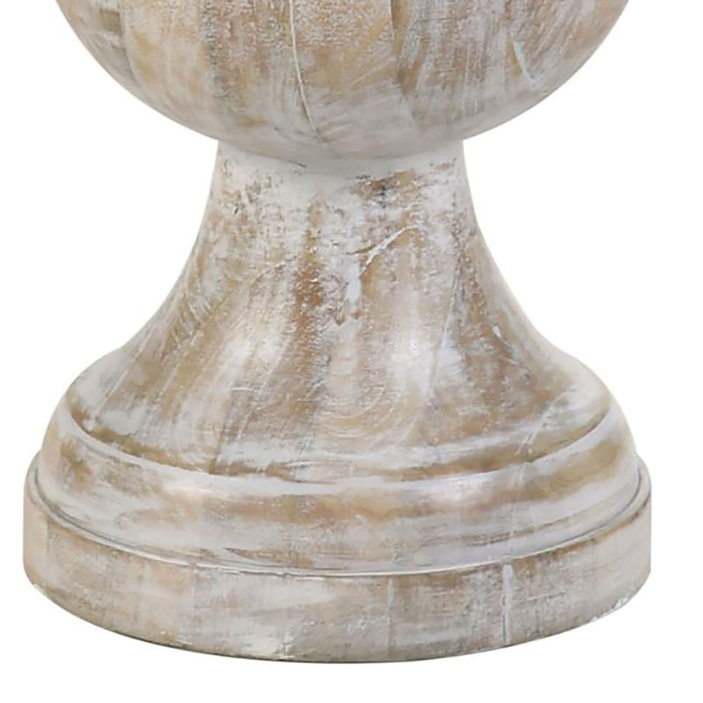 English Elm White White Washed Mango Wood Pedestal Accent Table — Romantic Contoured Silhouette, Eco-Friendly Craftsmanship, 24"H x 20"W B062S00353