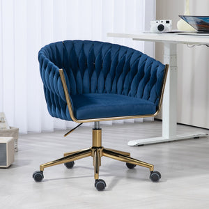 Hearth and Haven Modern Design The Backrest Is Hand Made Woven Office Chair, Vanity Chairs with Wheels, Height Adjustable, 360° Swivel For Bedroom, Living Room W2215P147916