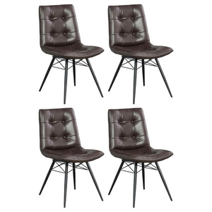 English Elm Brown Mid-Century Tufted Dining Chairs Set of 4 – Gunmetal Angled Legs, Faux Leather Comfort and Style B062S00355