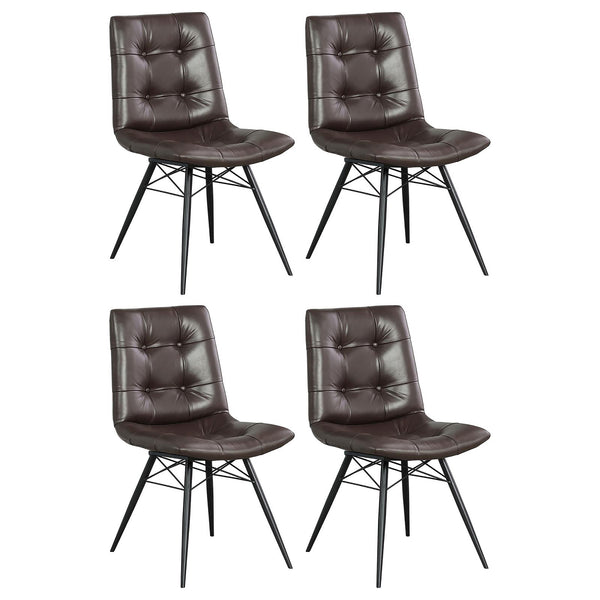 English Elm Brown Mid-Century Tufted Dining Chairs Set of 4 – Gunmetal Angled Legs, Faux Leather Comfort and Style B062S00355