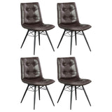 Retro Brown Upholstered Dining Chairs, Set of 4 | Button Tufted, Gunmetal Legs | Mid-Century Modern Style