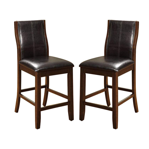 English Elm Set of 2 Brown Cherry Counter Height Chairs with Padded Leatherette Seats and Curved Backs, Stylish Dining Accent B016P156357