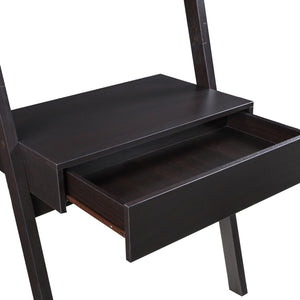 English Elm Cappuccino Ladder Desk & Bookcase Set — Space-Saving 3-Piece Wall-Leaning Workstation with Shelves and Drawer B062S00333