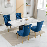 English Elm ,Nikki Collection Modern, High-End Tufted Solid Wood Contemporary Velvet Upholstered Dining Chair With Golden Stainless Steel Plating Legs,Nailhead Trim,Set Of 2,Blue and Gold, Sw1601Bl