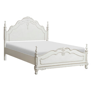 English Elm Victorian Cinderella Full Bed Antique White with Floral Carvings, Classic Post Finials, Fairy‑Tale Charm B011S00719