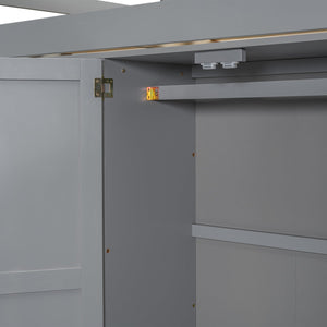 English Elm Wood Full Size Loft Bed with Built-in Wardrobe, Desk, Shelves and Drawers for Organized Rooms Gray GX000445AAE