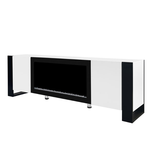 English Elm On-trend Gloss Media Console with Built-in Electric Fireplace for Living Rooms White SD000029AAK