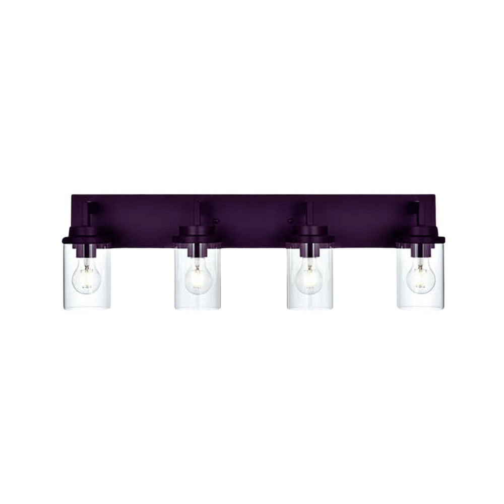 English Elm Modern 4-Light Vanity Sconce Oil-Rubbed Bronze with Clear Glass Shades — Industrial Farmhouse Look, Dimmable B130P148047