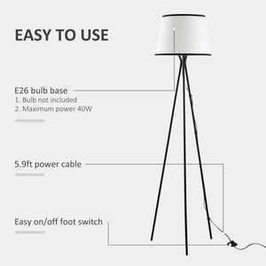 English Elm Homcom Modern Tripod Floor Lamp - Stylish Black Steel Frame With Footswitch For Cozy Living Spaces W2225P156378