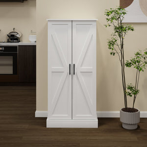 English Elm 50" Freestanding Pantry Cabinet with Led Sensor Light and Adjustable Shelves Mdf White W1120127335