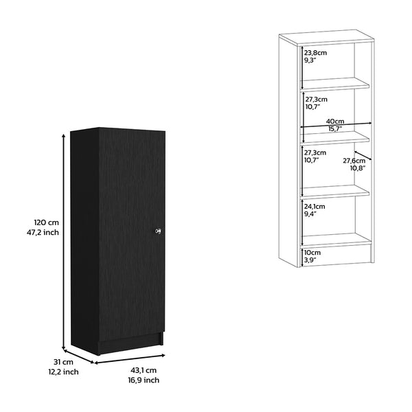 English Elm Kitchen Pantry Slim 47" H Single Door Storage Cabinet with Four Adjustable Shelves for Small Spaces Black 51.18 L x 27.95 W x 3.15 H B097133244
