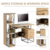 English Elm Homcom Modern Computer Desk With 4-Tier Bookshelf, Home Office Writing Table Workstation With Tower Storage Shelves Keyboard Tray & Lockable Drawers, Natural