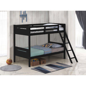 English Elm Black Twin/Twin Bunk Bed Modern Rubberwood Frame with Angled Ladder, Full Guardrails, 400 lb Tested Capacity B062S00335