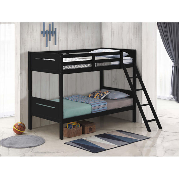 English Elm Black Twin/Twin Bunk Bed Modern Rubberwood Frame with Angled Ladder, Full Guardrails, 400 lb Tested Capacity B062S00335