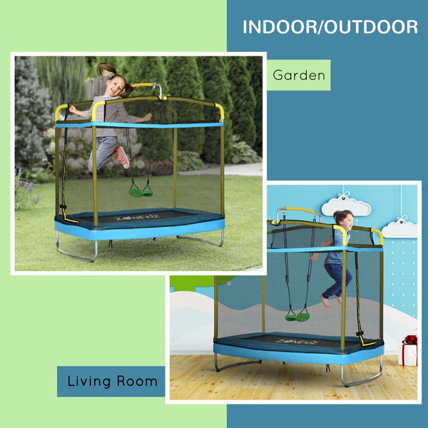 English Elm Qaba 3in1 Kids Rectangular Trampoline with Gymnastics Bar Swing and Safety Net W2225P156303